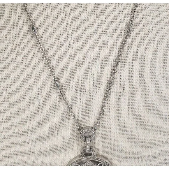 Vintage 925 Sterling Silver w Diamond Circle Cross Hearts Pendant Chain Necklace - Picture 8 of 16